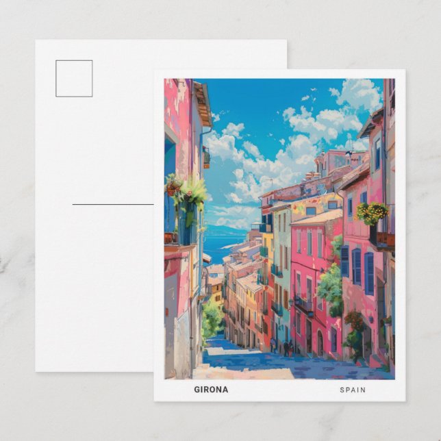 Blue Sky in Girona Spain Vintage Travel  Postcard (Front/Back)