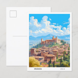 Blue Sky in Granada Spain Vintage Travel  Postcard