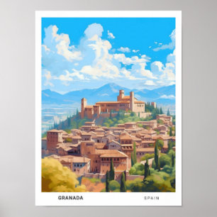 Blue Sky in Granada Spain Vintage Travel  Poster