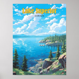 Blue Sky in Lake Superior Canada Vintage Travel  Poster