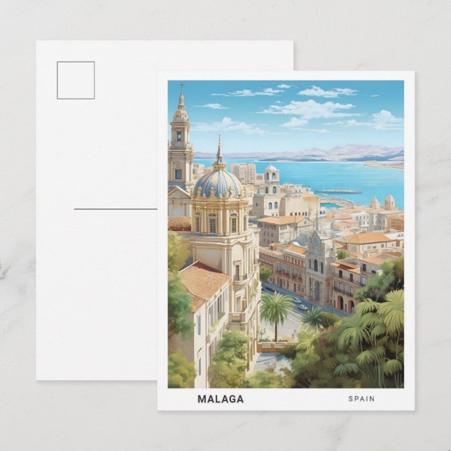 Blue Sky in Malaga Spain Vintage Travel  Postcard (Front/Back)