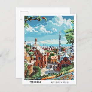Blue Sky in Park Guell Barcelona Spain Travel  Postcard