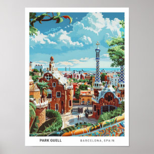 Blue Sky in Park Guell Barcelona Spain Travel Poster