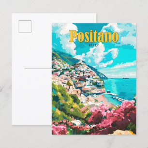 Blue Sky in Positano Italy Vintage Travel  Postcard