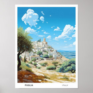 Blue Sky in Puglia Italy Vintage Travel  Poster