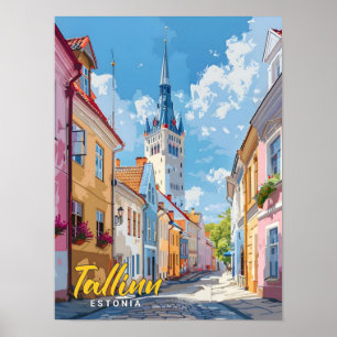 Blue Sky in Tallinn Estonia Vintage Travel Poster