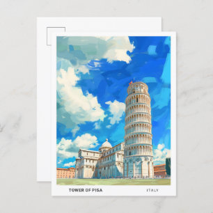 Blue Sky in Tower of Pisa Italy Vintage Travel  Postcard