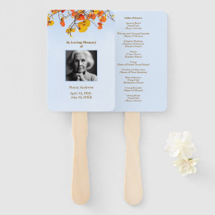 Blue Sky Leaves Funeral Memorial Order of Service  Hand Fan
