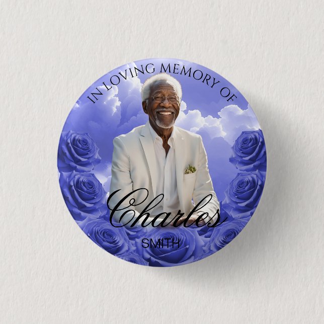 Blue Sky Memorial Button Blue Roses Memorial Butto (Front)
