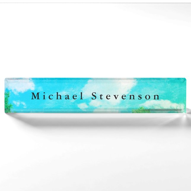 Blue Sky Modern Design Unique Personal  Nameplate (Front)