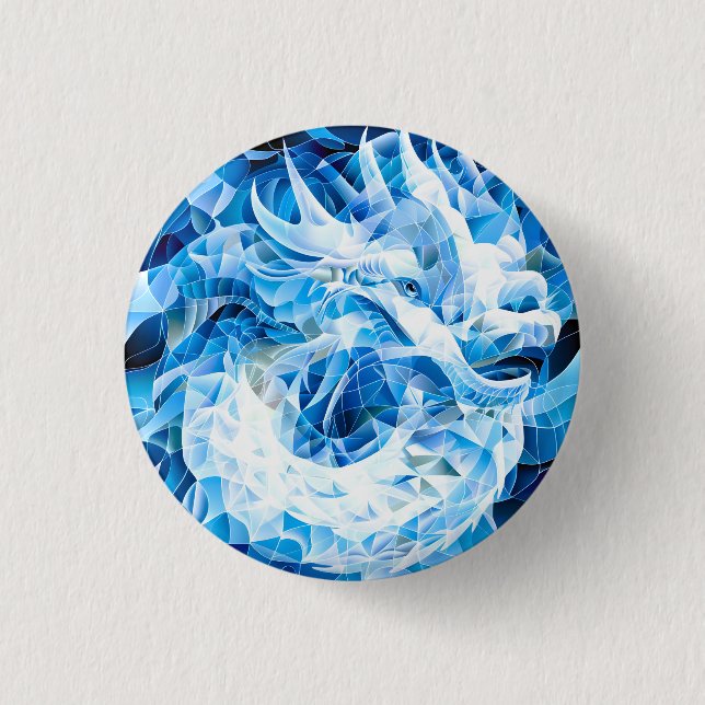Blue Sky Mosaic Dragon 1 Inch Round Button (Front)