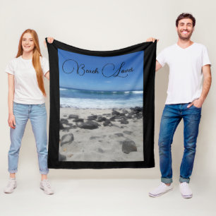 Blue Sky Ocean Lava Rocks Beach Lover Fleece Blanket