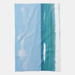 Blue Sky Ocean Waves Breaking At Delray Shore Kitchen Towel