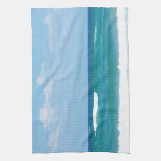 Blue Sky Ocean Waves Breaking At Delray Shore Kitchen Towel (Vertical)