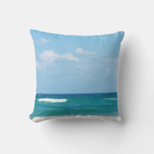 Blue Sky Ocean Waves Crashing At Delray Shore Throw Pillow