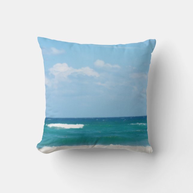 Blue Sky Ocean Waves Crashing At Delray Shore Throw Pillow (Front)