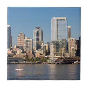Blue sky over the Elliott Bay waterfront Tile