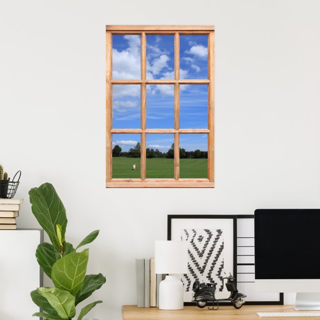 Blue Sky over the Park View - Faux Window Poster (Home Office)