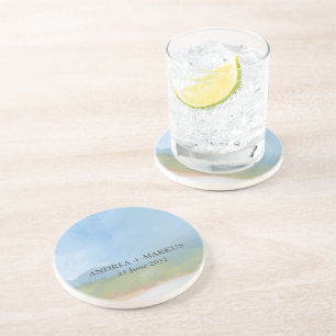 Blue Sky Painted Landscape Wedding Coaster
