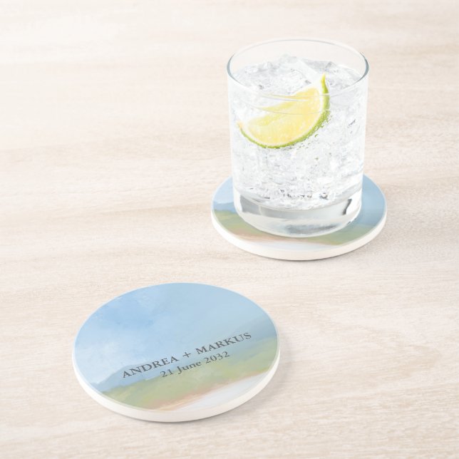 Blue Sky Painted Landscape Wedding  Coaster (Side)