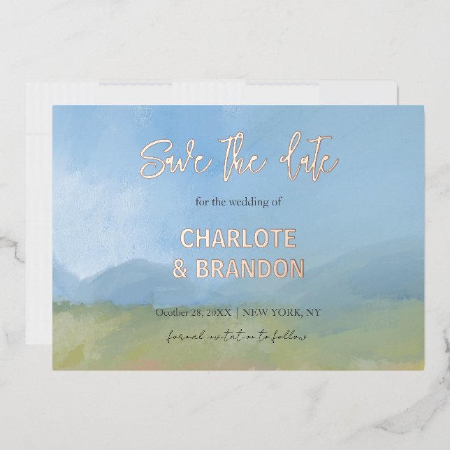 Blue Sky Painted Landscape Wedding Save The Date   (Envelope)