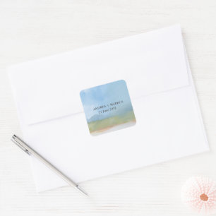 Blue Sky Painted Landscape Wedding  Square Sticker