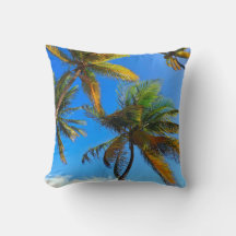 Blue Sky Palm Tree Throw Pillow – Tropical Coastal