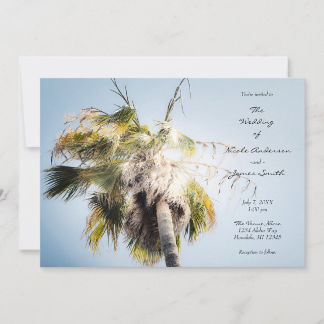 Blue Sky Palm Tree Tropical Island Beach Wedding  Invitation (Front)