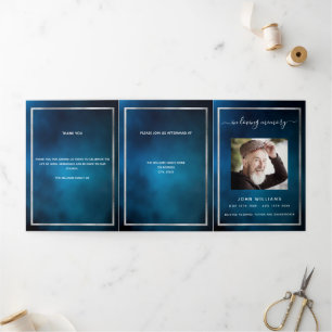 Blue sky photo tri-fold funeral memorial program announcement