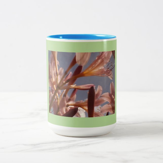 Blue Sky Pink Lily Two-Tone Coffee Mug (Center)