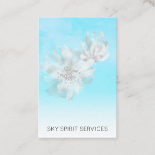 *~* Blue Sky QR  Clouds Floral Glitter Shimmer Business Card