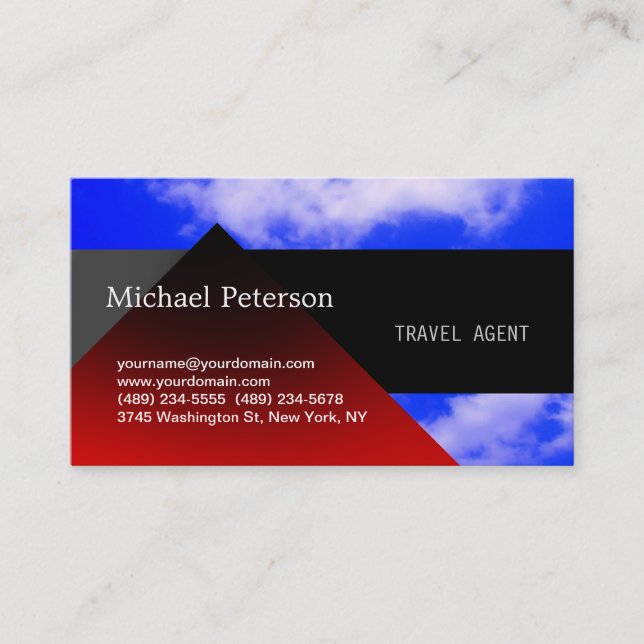 Blue Sky Red Black Travel Agent Business Card (Front)