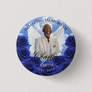 Blue Sky Roses Funeral Memorial Button Angel Wings