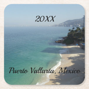 blue sky sandy beach and the sea square paper coaster