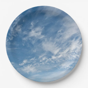 Blue Sky Scattered White Clouds Blue Pattern Paper Plate