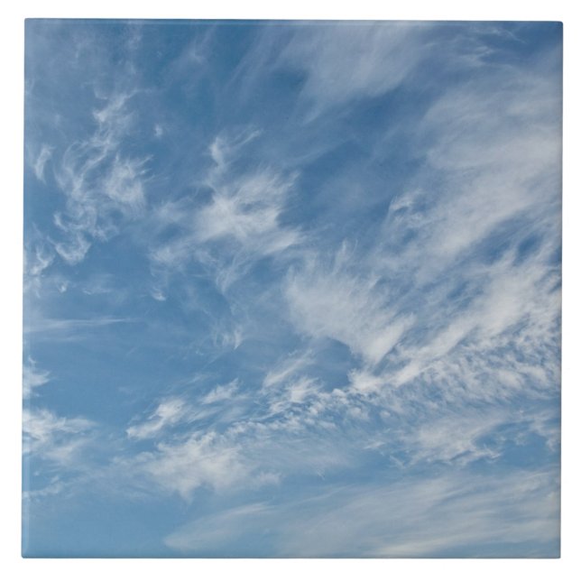 Blue Sky Scattered White Clouds Blue Pattern Tile (Front)