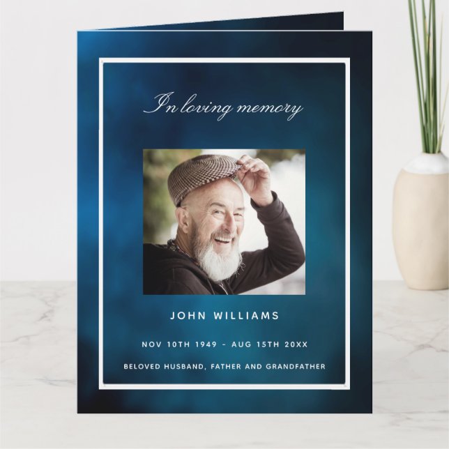 Blue sky silver photo elegant funeral program (Front)