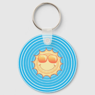 Blue Sky Smiling Sun Keychain