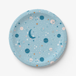 Blue Sky & Space Pattern Paper Plate