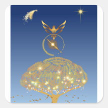 Blue sky: stars, a bird and it's golden tree 