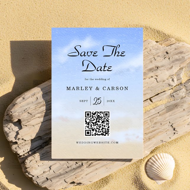 Blue Sky Summer Beach Wedding QR Code Save The Date (Creator Uploaded)