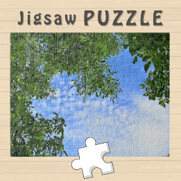 Blue Sky surrounded by green Tree Leaves Photo -  Jigsaw Puzzle