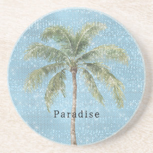 Blue Sky Tropical Palm Tree Sparkle Coaster