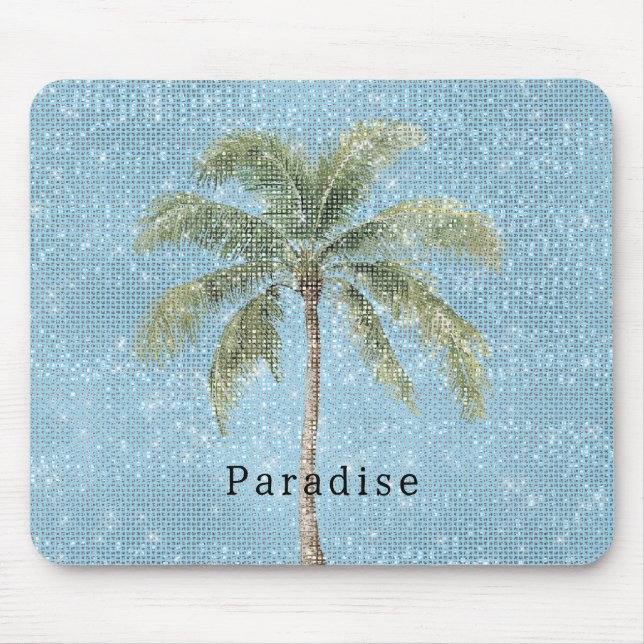 Blue Sky Tropical Palm Tree Sparkle  Mouse Pad (Front)