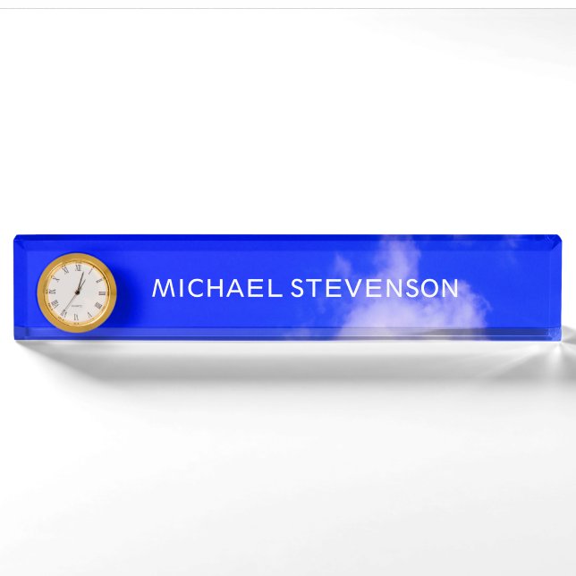 Blue Sky Unique Chic Modern Minimal Desk Name Plat Nameplate (Front)