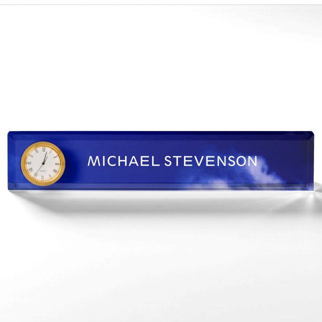 Blue Sky Unique Chic Modern Minimal Nameplate (Front)