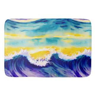 Blue sky watercolor artwork matching bath mat