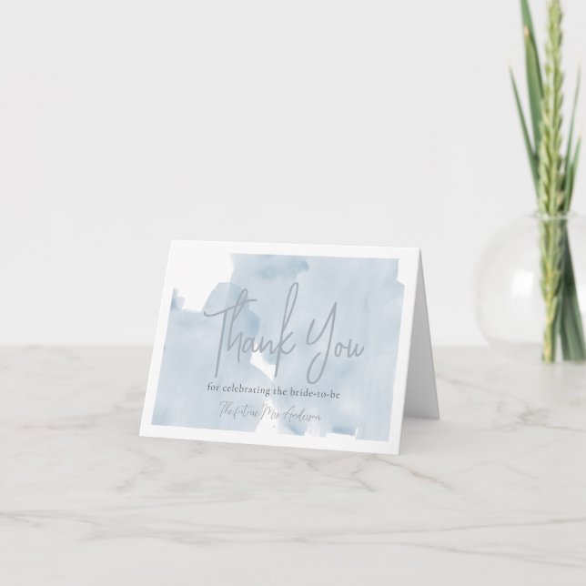 Blue Sky Watercolor Bridal Shower Thank You Card (Front)