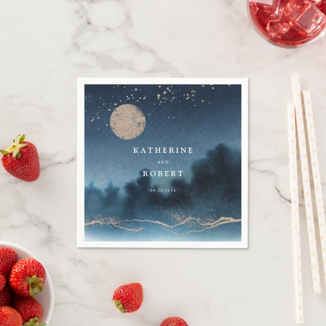 Blue Sky Watercolor Landscape Wedding Monogram Napkin (Insitu)
