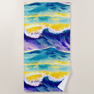 Blue sky watercolor summer time Vacation Beach Towel